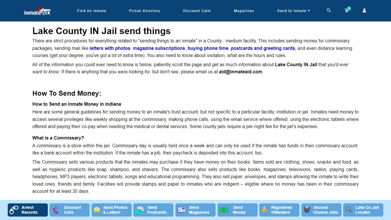 Lake County IN Jail send things - InmateAid
